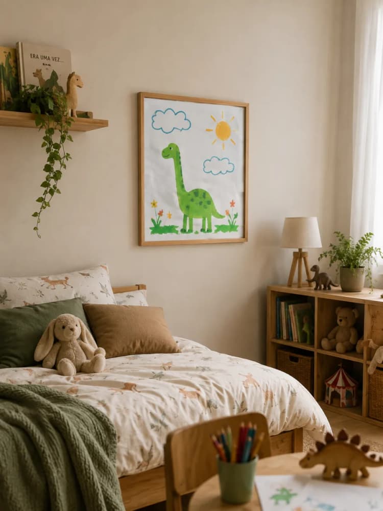 Quadro feito pela criança pendurado no quarto